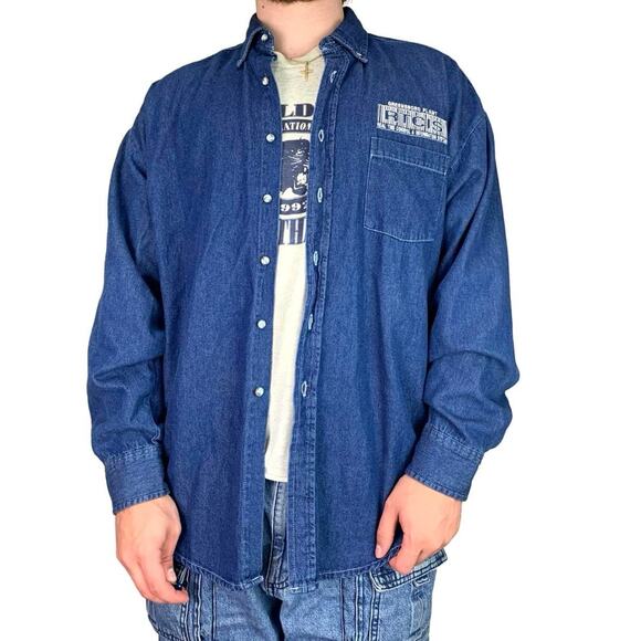 Vintage 90s Embroidered Blue Denim Button Up Shirt Size XL - Picture 1 of 5